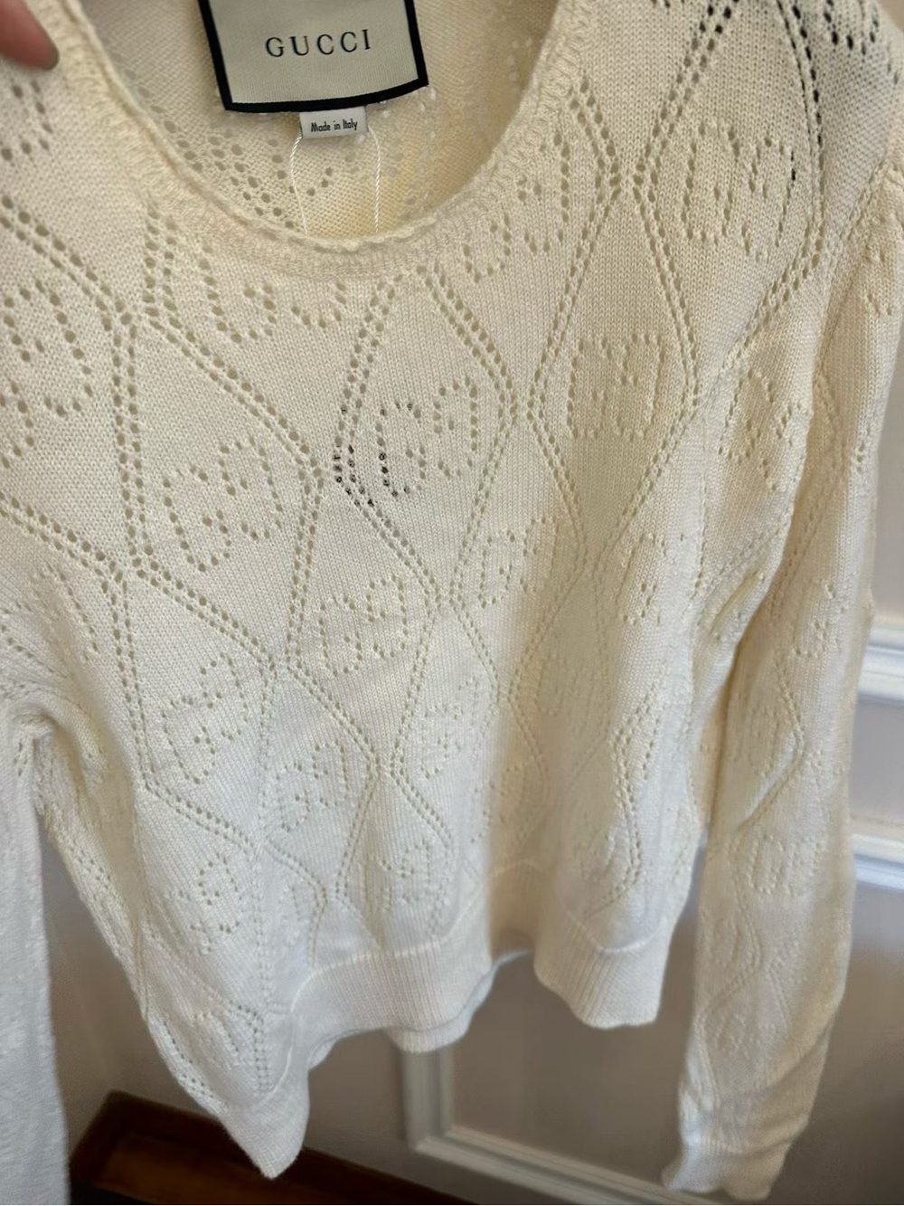 🚩steal Gucci Cream Open-Weave Logo Crewneck Sweater - Picture 3 of 6